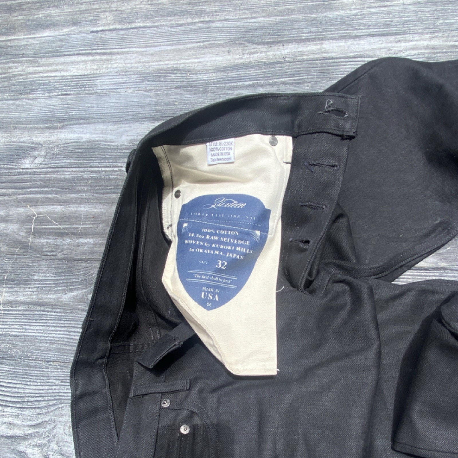 Left Field NYC Black Selvedge Denim Jeans Slim Straight Fit 5-Pocket 32W