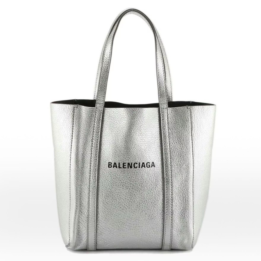Balenciaga Everyday Open Closure Tote XXS Silver Leather