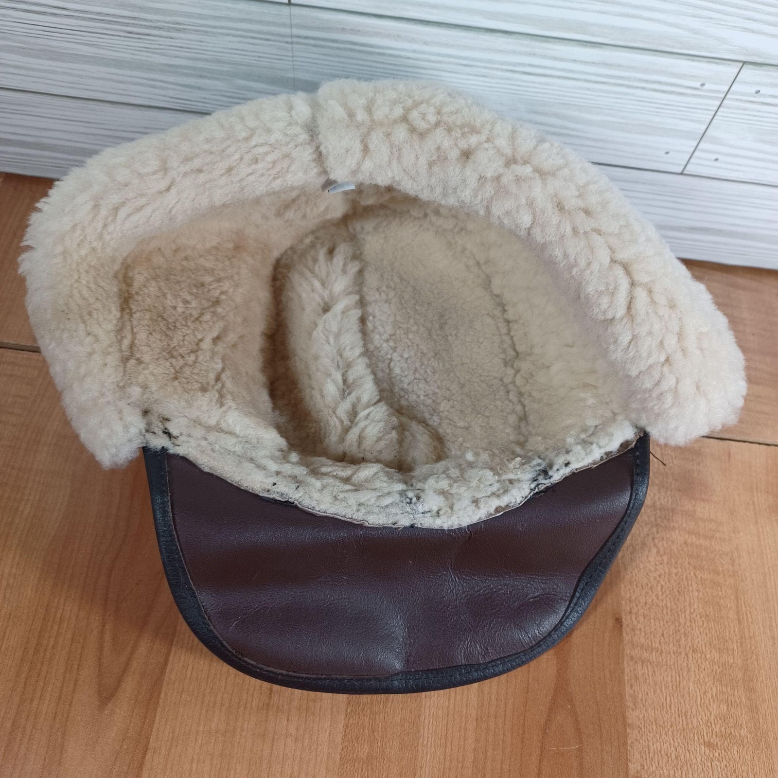 Vtg Avirex Bomber Hat Cap Mens M Brown Leather Shearling Lined Ear Flap Made USA