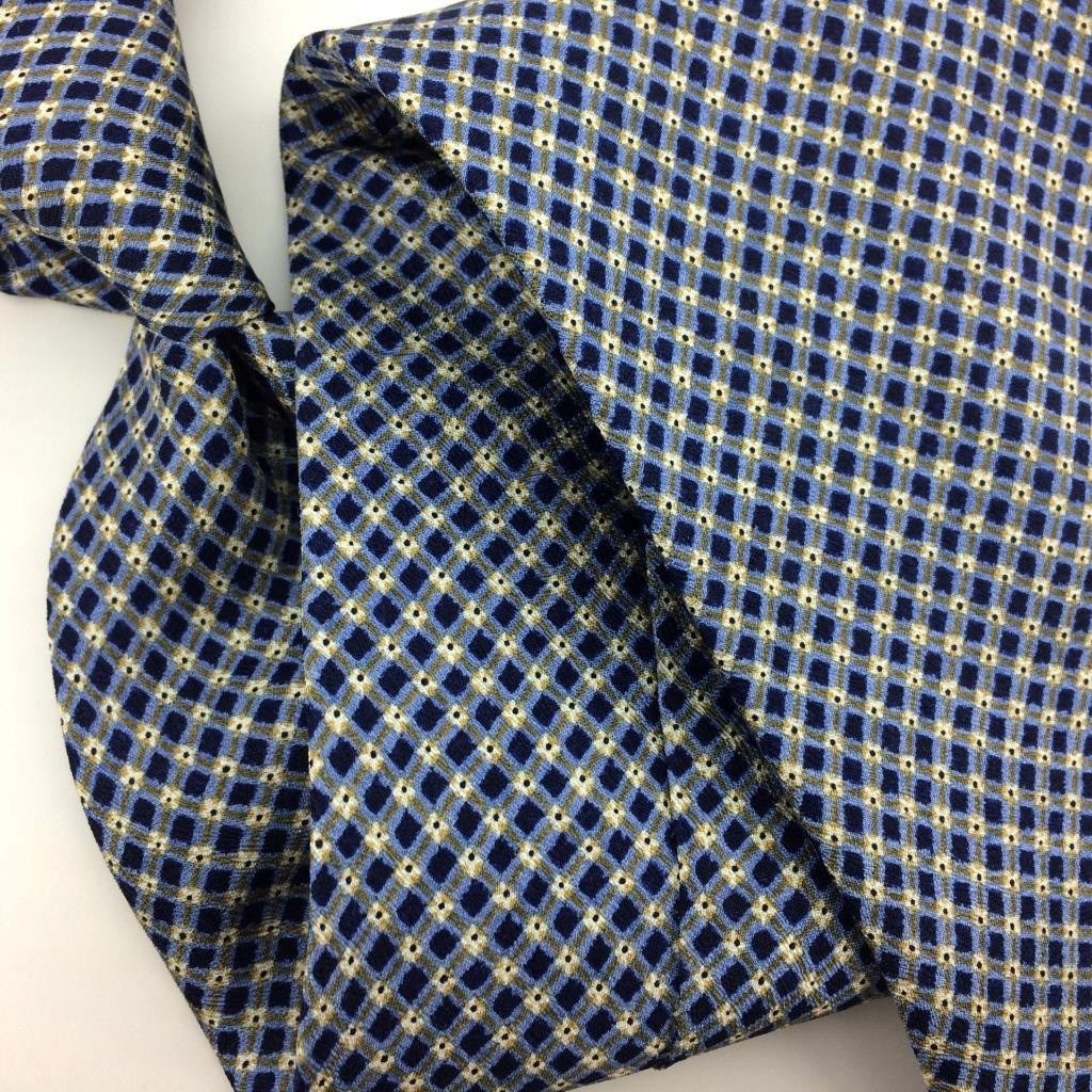 Perry Ellis Usa Tie Plaid Check Micro Dots Lattice Necktie Blue White#I24 Vtg
