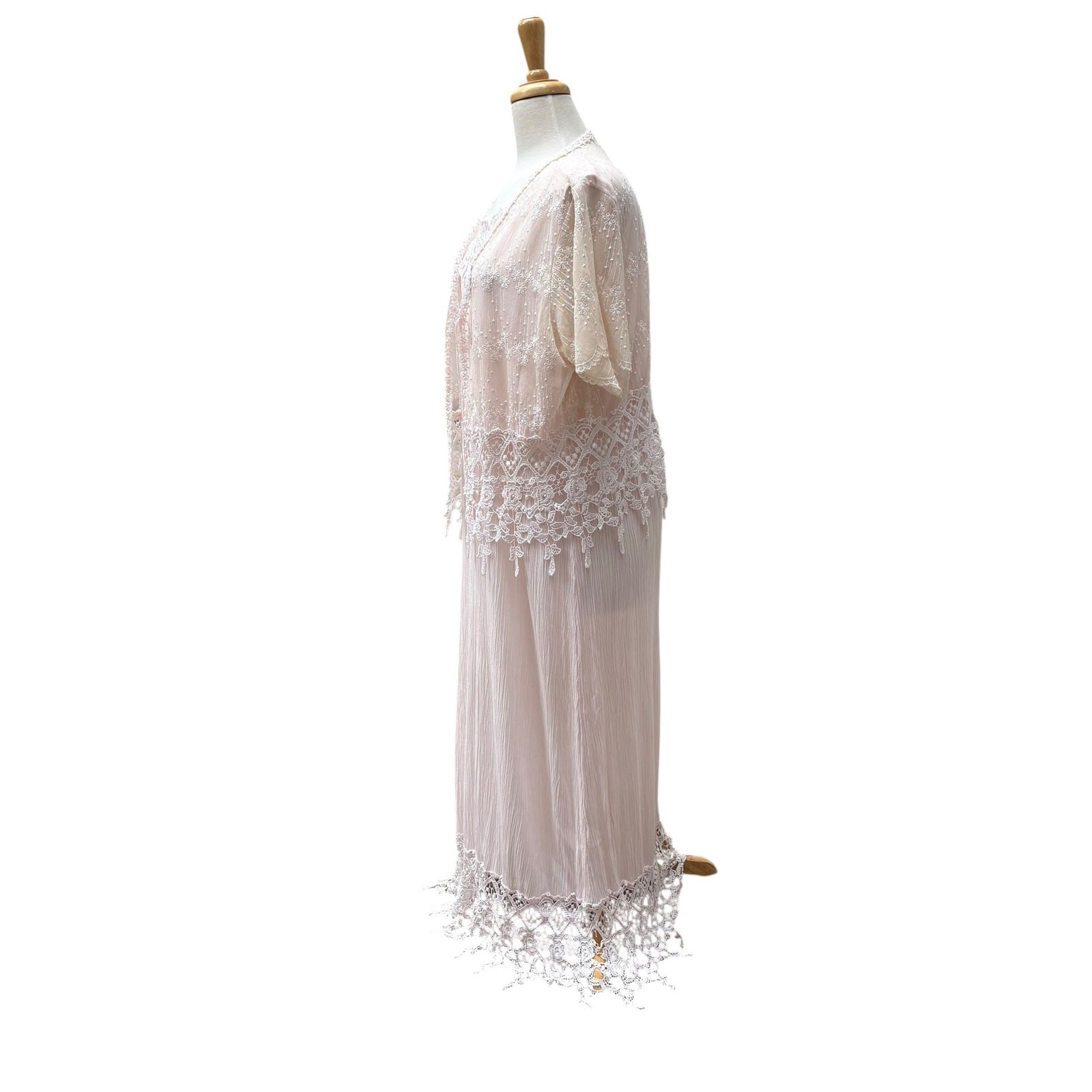 VTG Magnet Art Lynn Yang 2 Piece Set Maxi Dress Top Sz L Pastel Pink Crochet 90s