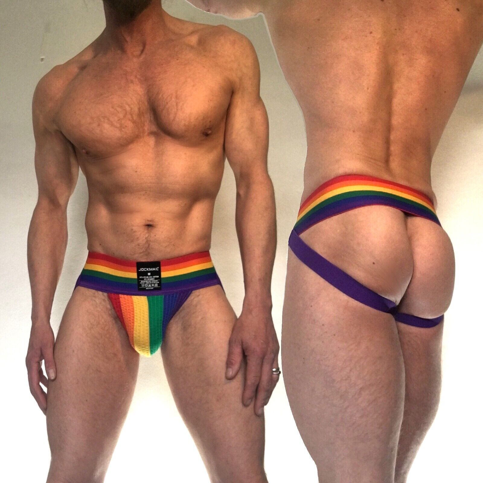 Jockmail Mens Rainbow Pride Jock Strap 3″ Waist Sexy Jockstrap Underwear Brief