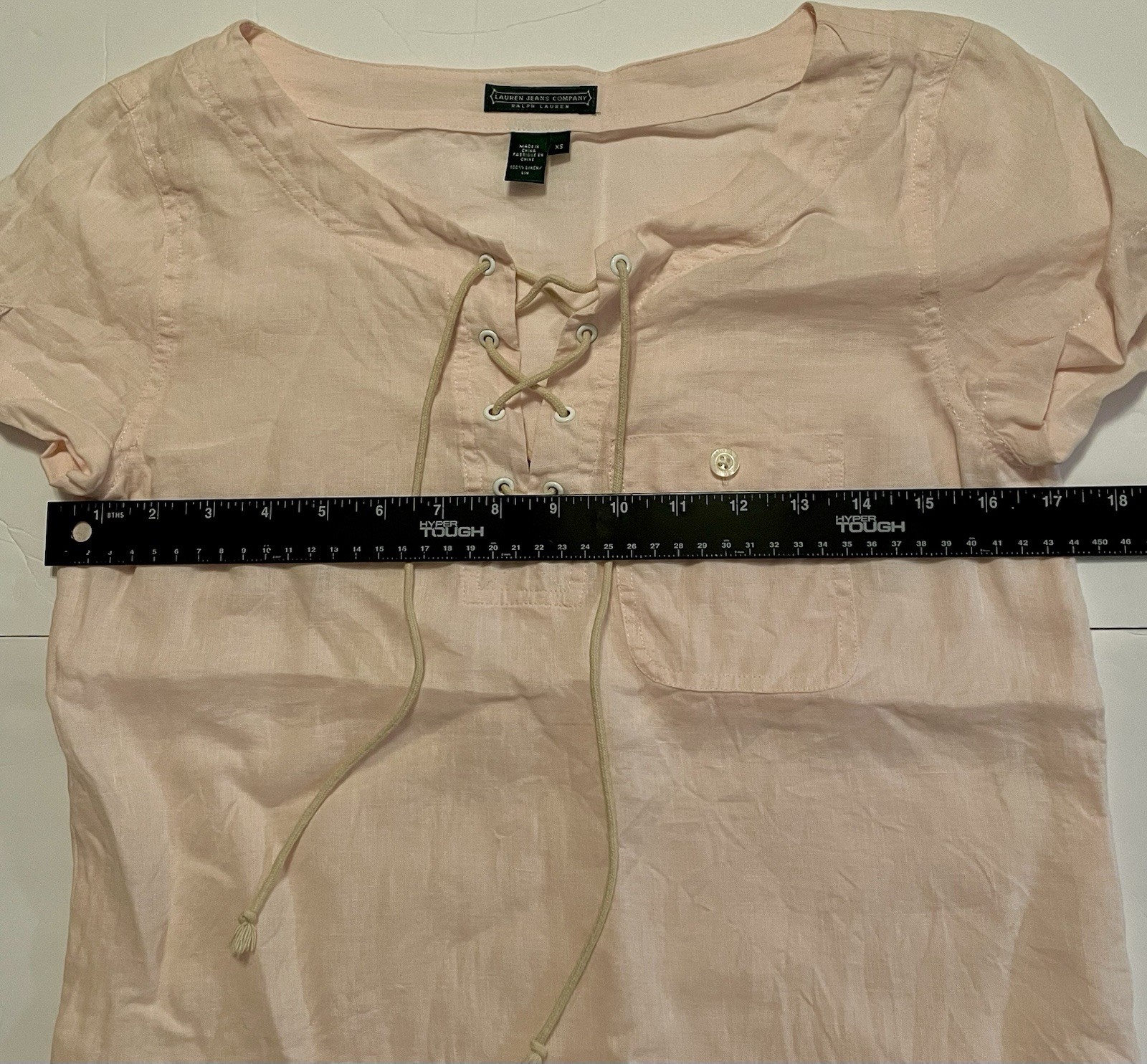 Ralph Lauren Jeans Co. Pink S/Sleeve All Linen Lace Up Tunic Shirt Top Womens•XS