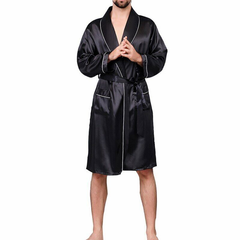 Men Lounge Sleepwear Faux Silk Silky Bathrobes Dressing Gown Men’s Sleep Robes