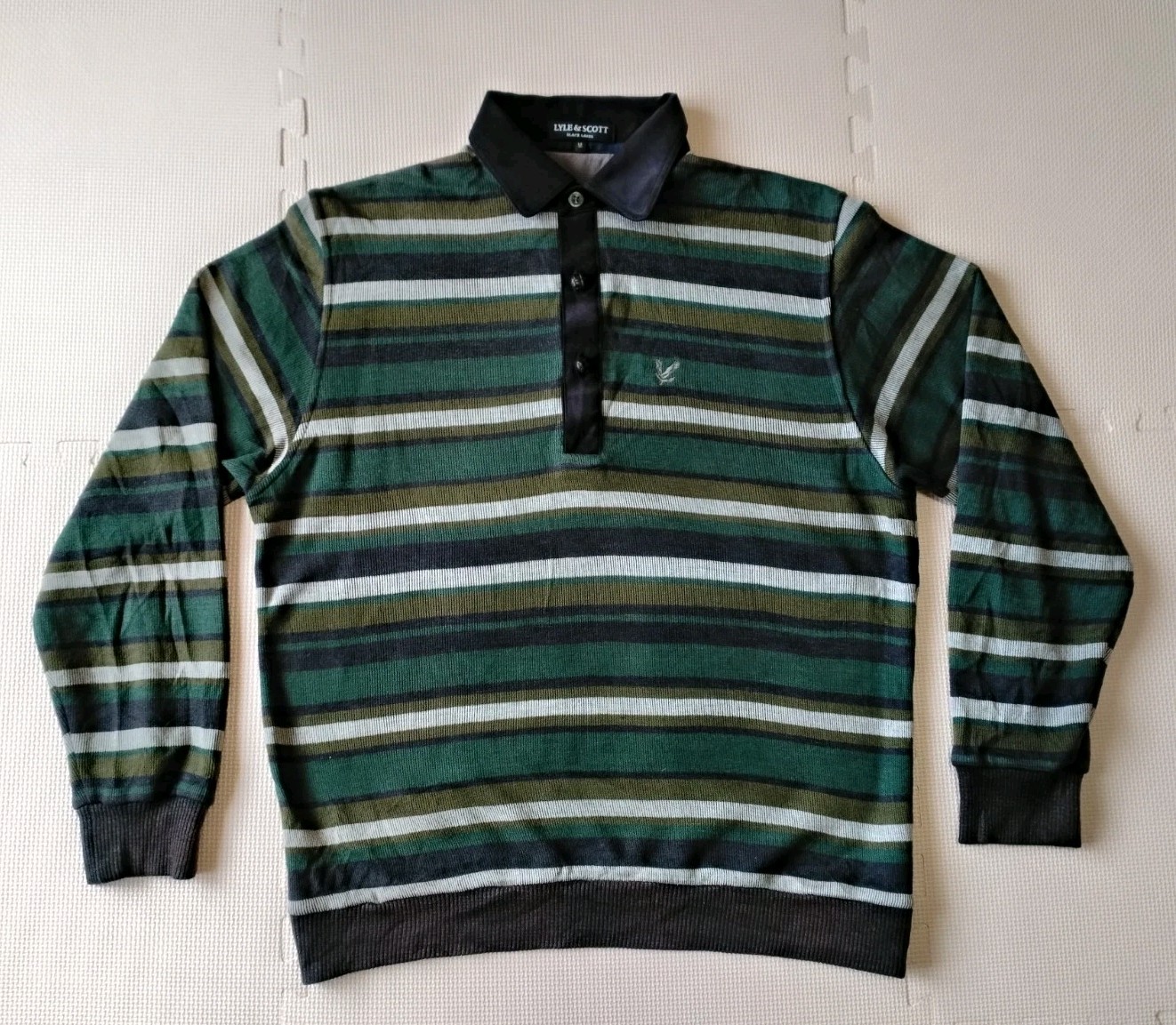 Lyle & Scott Black Label Striped Collared Knit Sweater Wool Blend Japan…