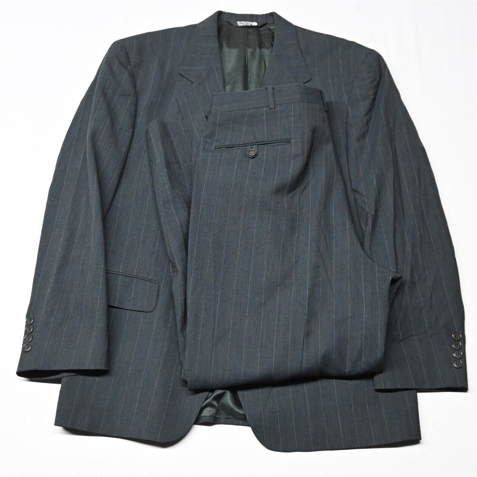 Vtg JG Hook 90s 42R 34×29 Gray Stripe USA Made Mens Sport Coat Jacket Pants Suit