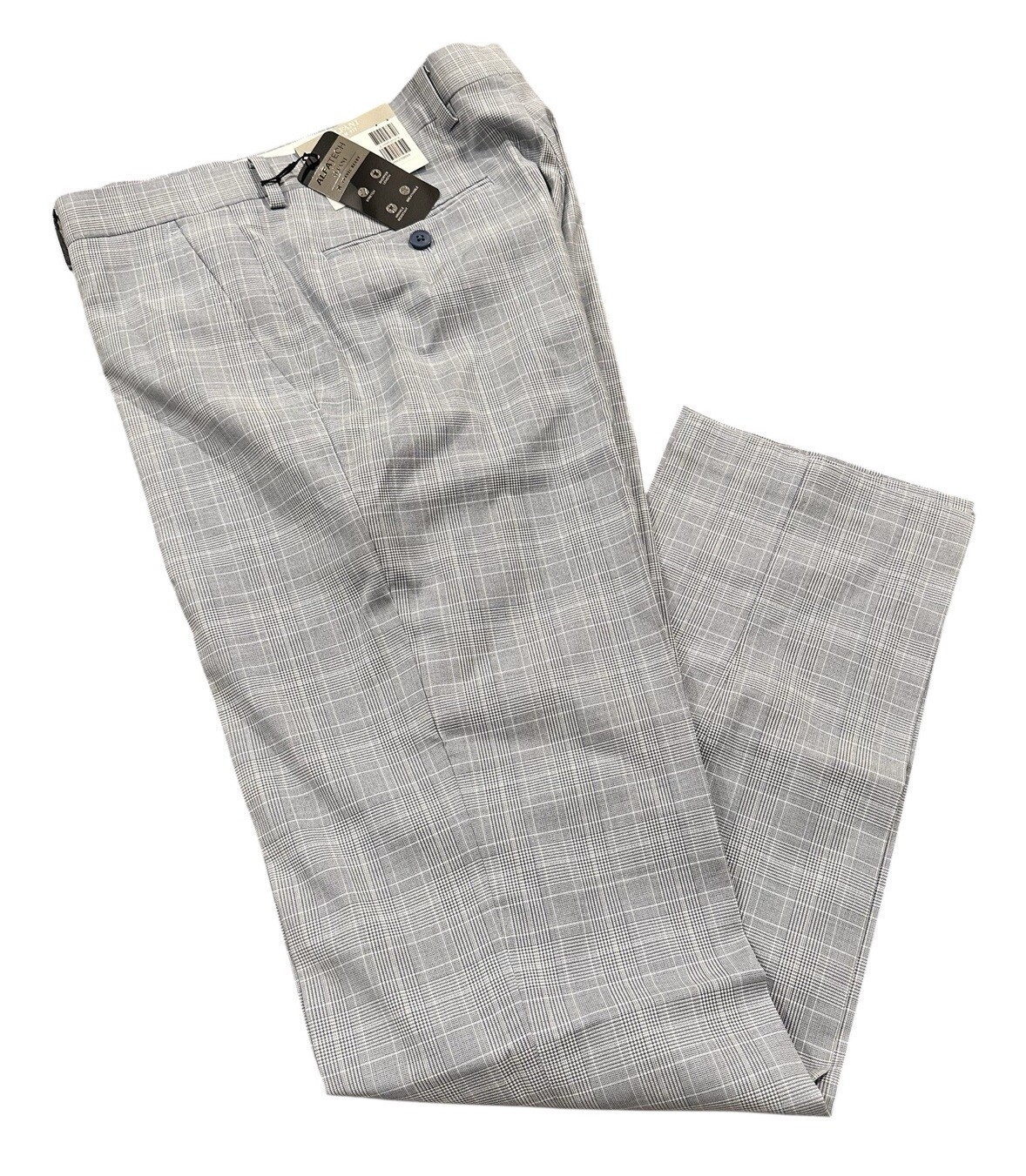 NEW Alfani Men’s Slim Fit AlphaTech Stretch Suit Pants Light Blue Plaid 33×32