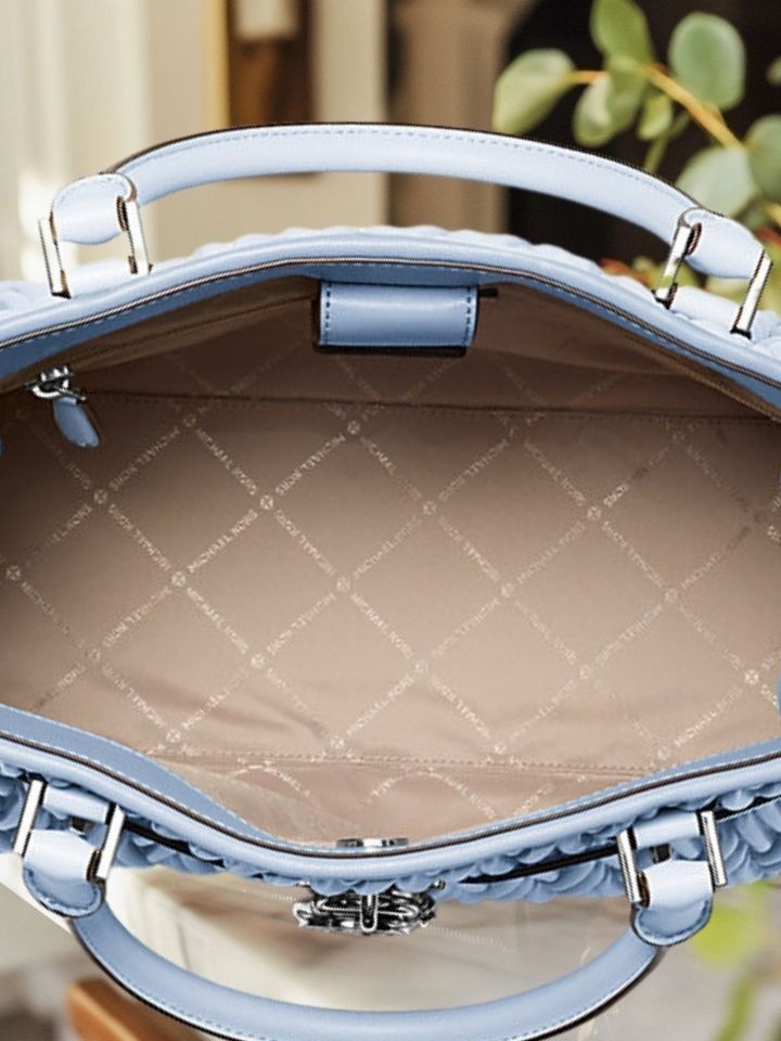 Michael Kors Hamilton Women Medium Matelassé Crossbody Satchel Bag Pale Ocean