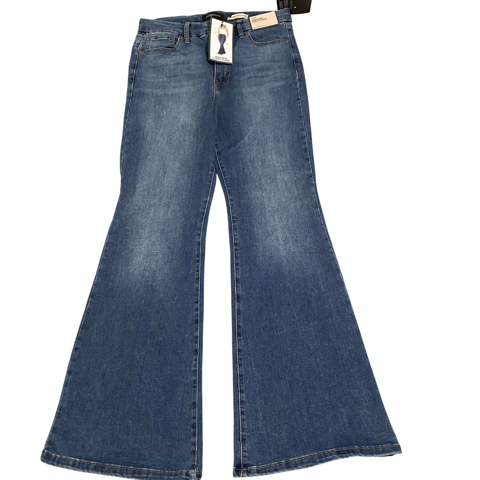 BCBGeneration High Rise Curvy Flare Jeans Blue Arrived Wash 13/31 BG24574WW03