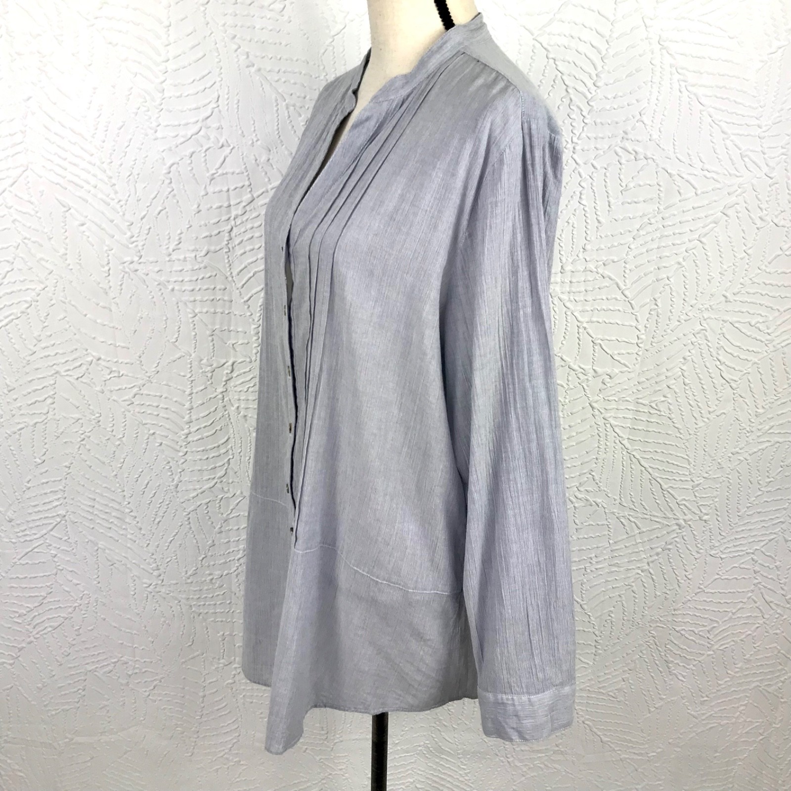 J Jill Blue/Gray Pleated Blouse Top Button Up 100% Cotton Cottagecore Size XL