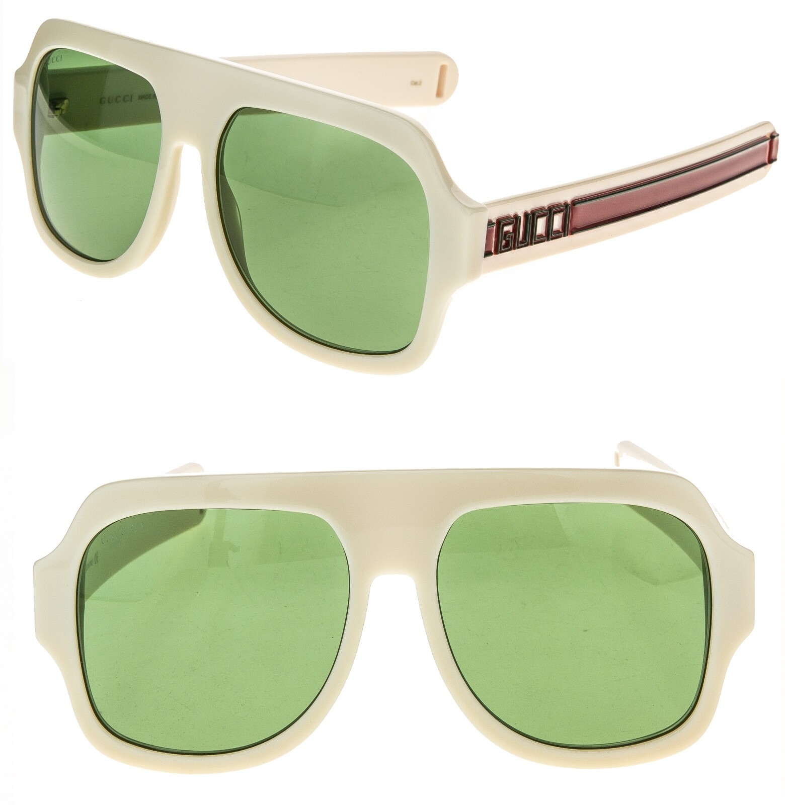 GUCCI GG0255S AUTHENTIC SEGA 0255 Ivory Green Stripe Unisex Sport Sunglasses 003
