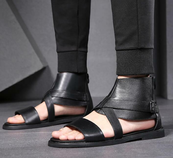 Men’s Faux Leather Sandals Open Toe High Top Gladiator Beach Roman Shoes Retro