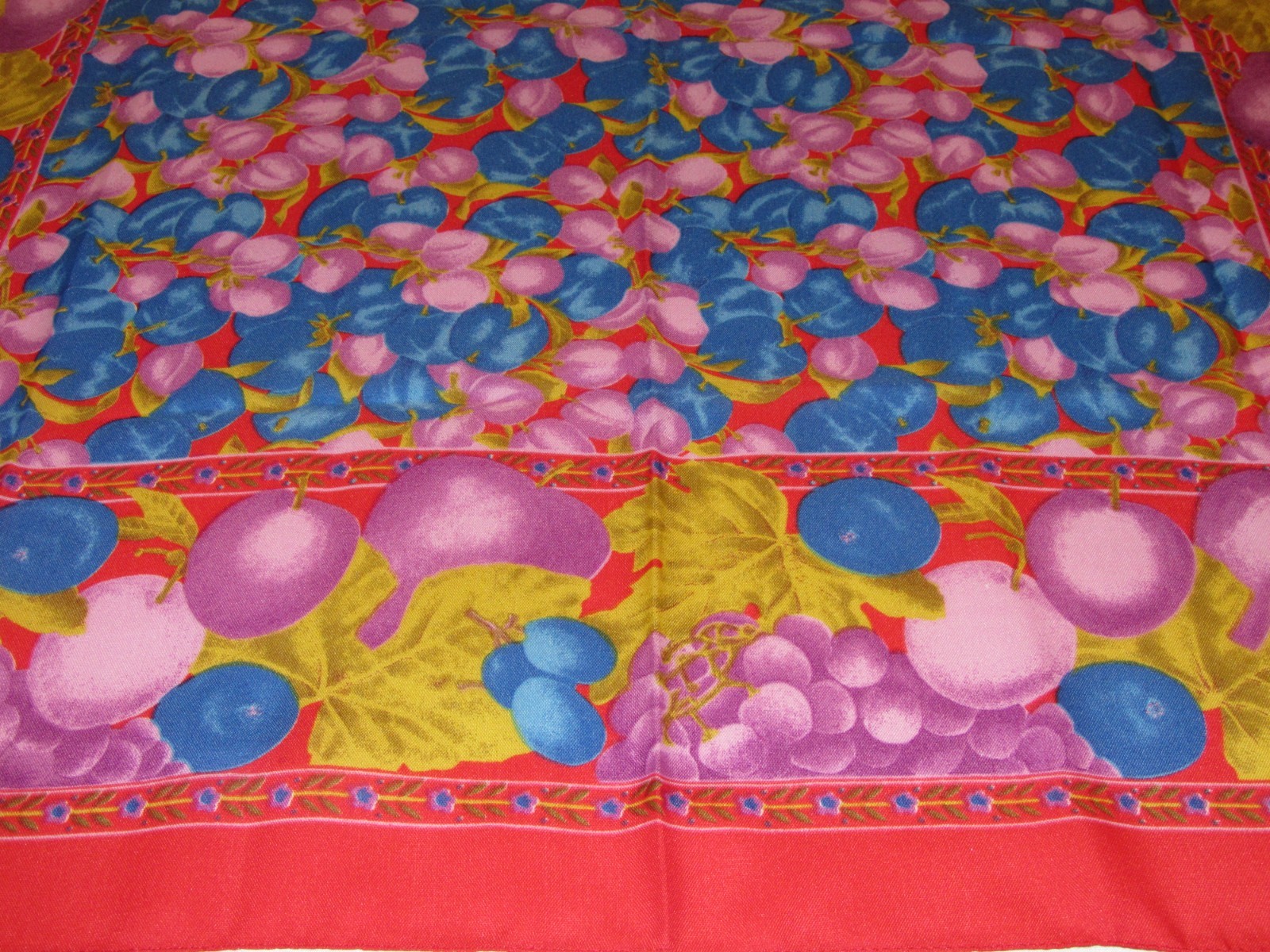 Vintage Italian Polyester Scarf 31 x 31 Fruit Red Blue Purple Italy BEAUTIFUL!!!