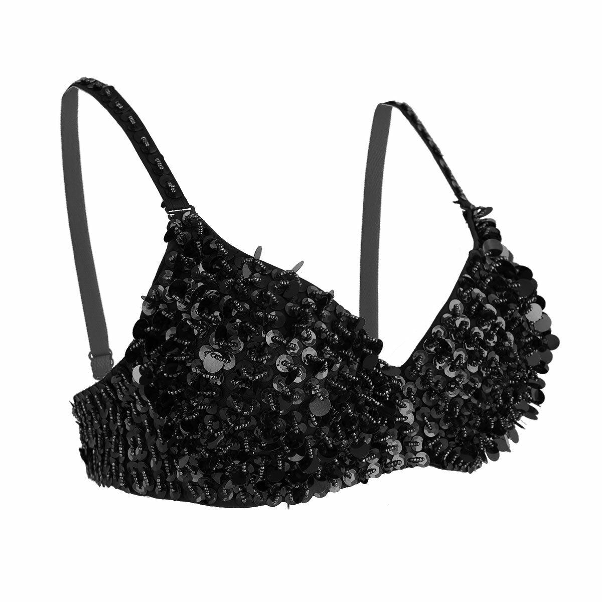 Womens Sequins Sparkle Bra Crop Top Belly Dance Costume Tops Rave Party Clubwear