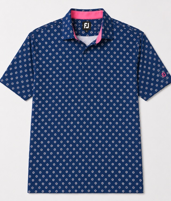 FootJoy FJ Golf Polo Shirt Men’s Large Blue Floral Print Performance Stretch