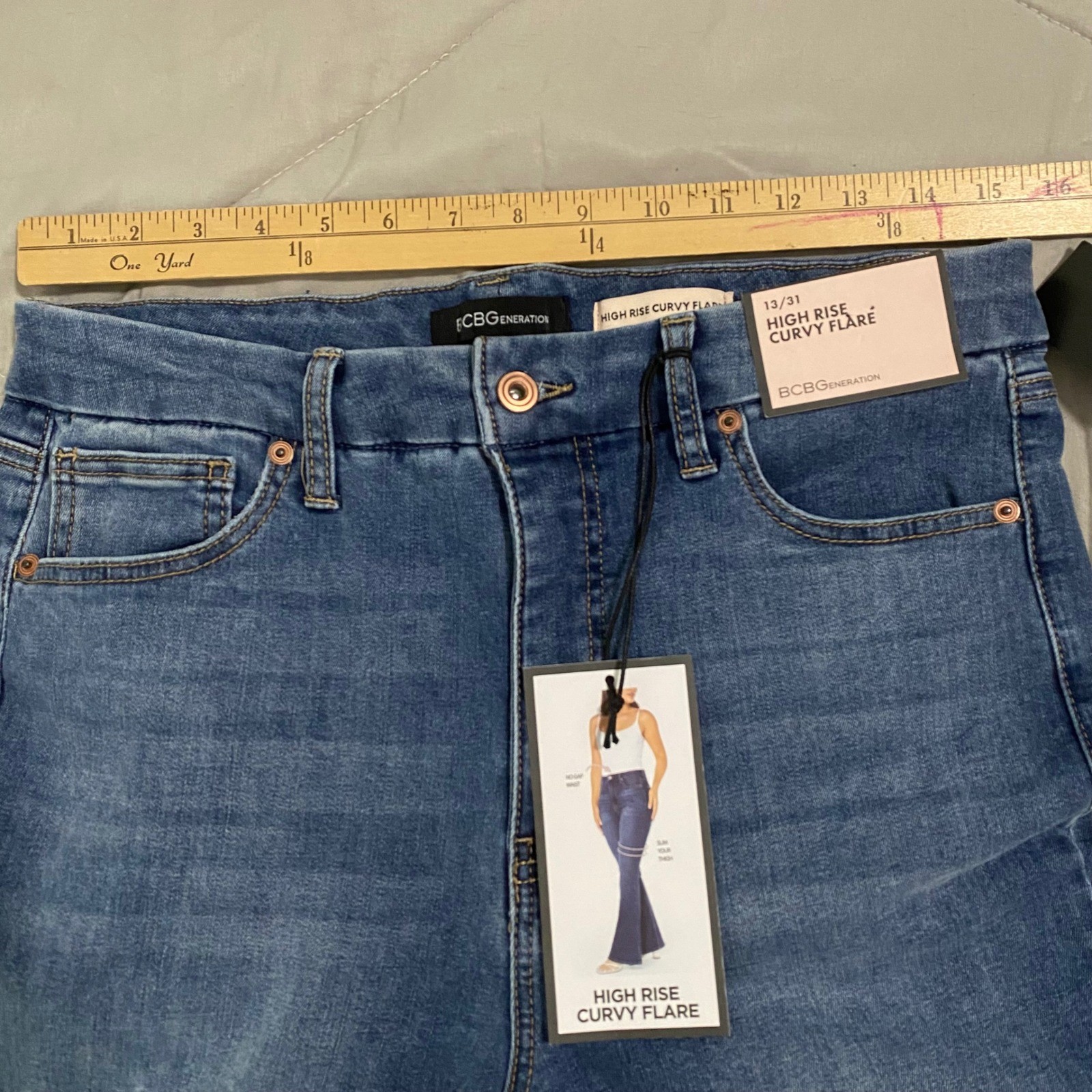 BCBGeneration High Rise Curvy Flare Jeans Blue Arrived Wash 13/31 BG24574WW03
