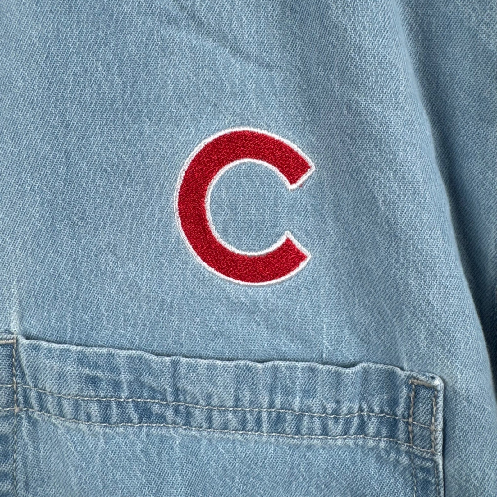 Stitches Chicago Cubs Denim Button Down Shirt Mens XL Light Wash MLB Cotton