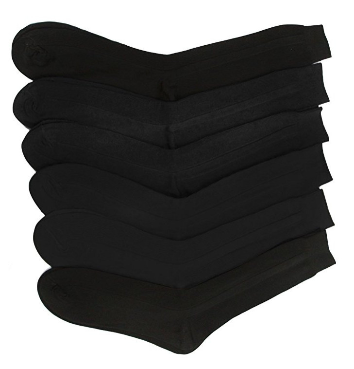 2 6 12 24 Pairs Men Dress Socks Black Color Fashion Crew Lot Dozen Knocker 9-11