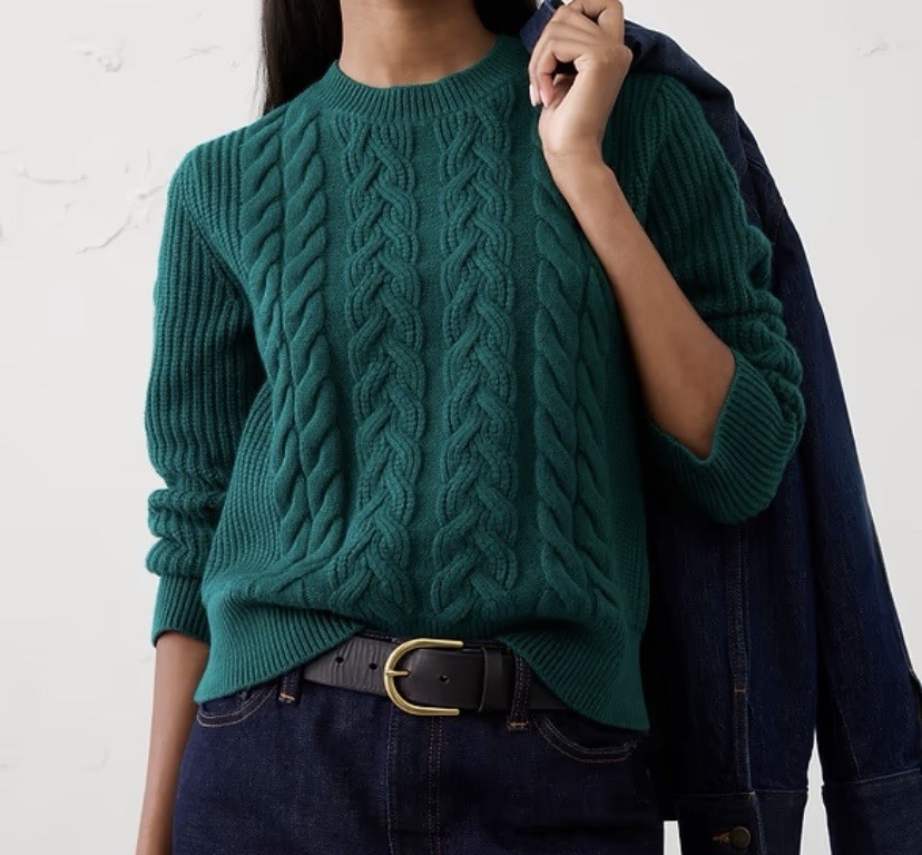 Banana Republic Cable Knit Ribbed Green Sweater Medium 5% Wool NWT Retail $120