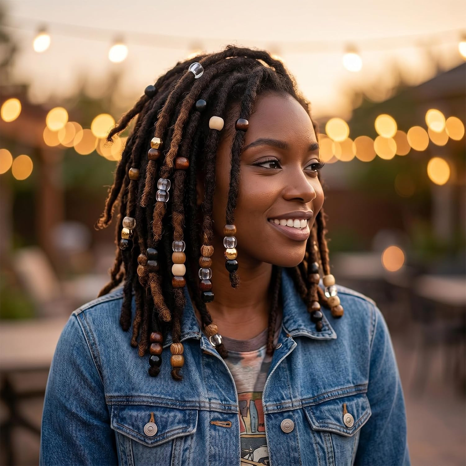 60 Pcs Hair Beads for Braid, Acrylic Wood African Hair Dreadlock Beads, Cute Hai