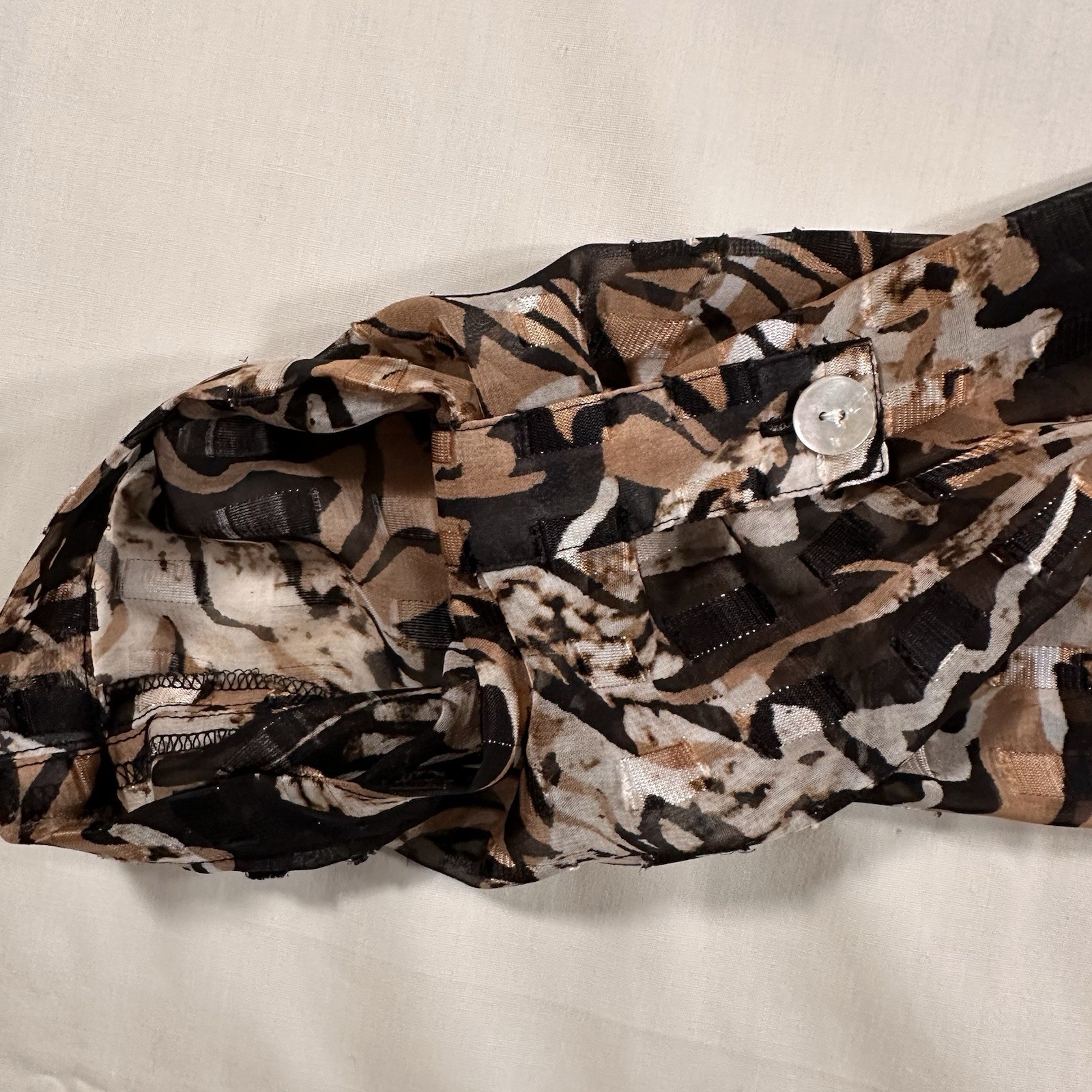Ruby Rd. Abstract Print Collared Button-Up Blouse 3/4 Roll Tab Pockets 10