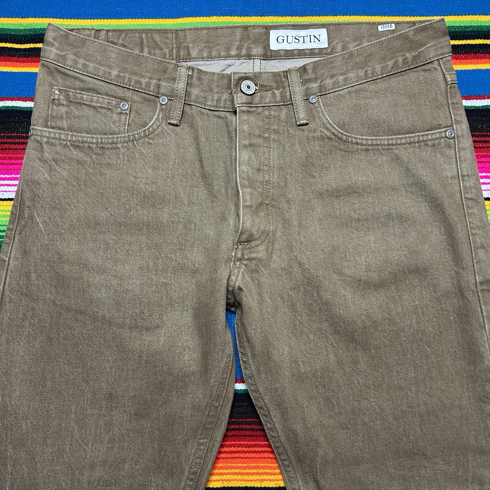 Gustin Jeans Selvedge Brown Size 34 California Slim Raw Button Fly