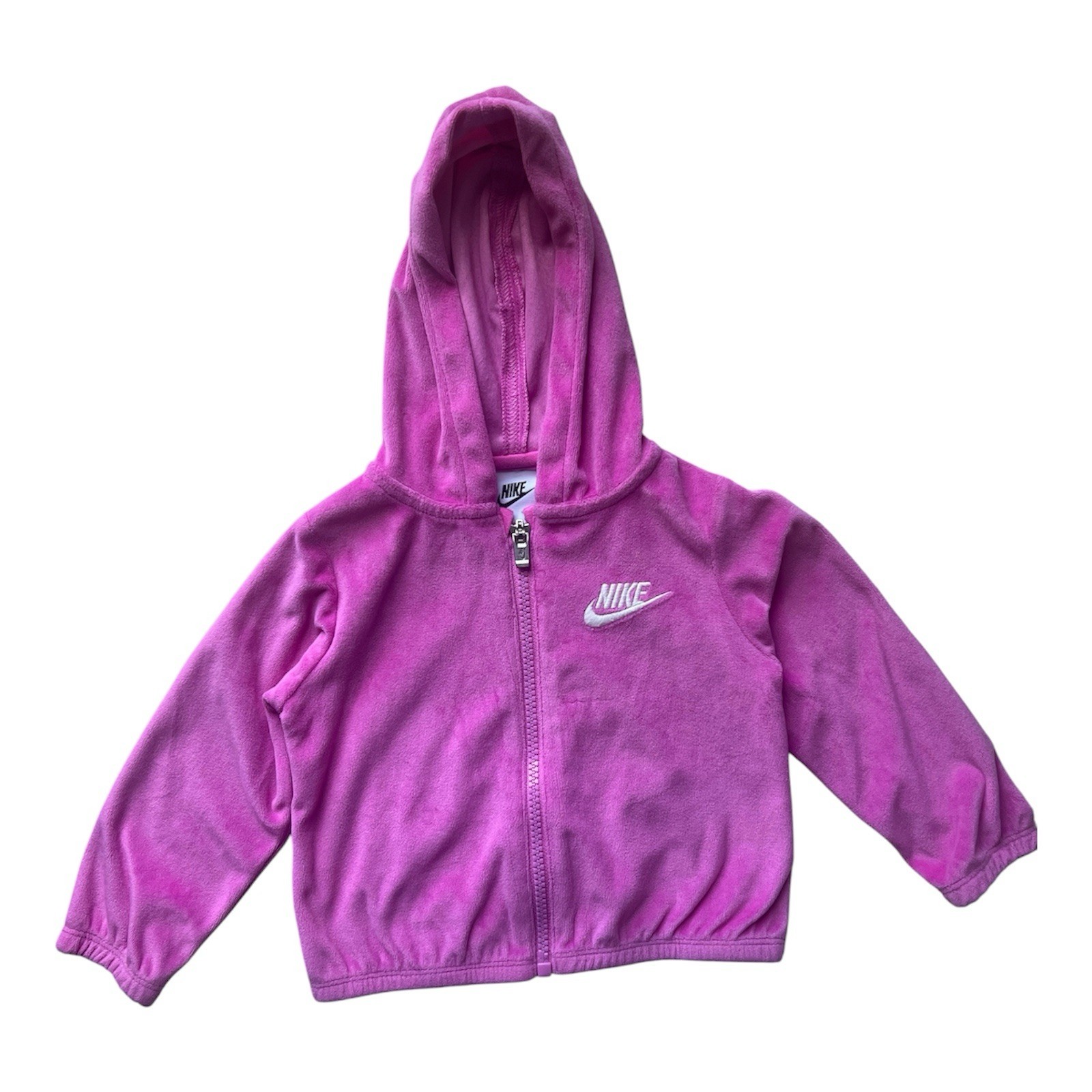 Nike Baby Girl Velour Zip Hoodie Jacket Size 18M Pink Fuchsia Sweatshirt Defect