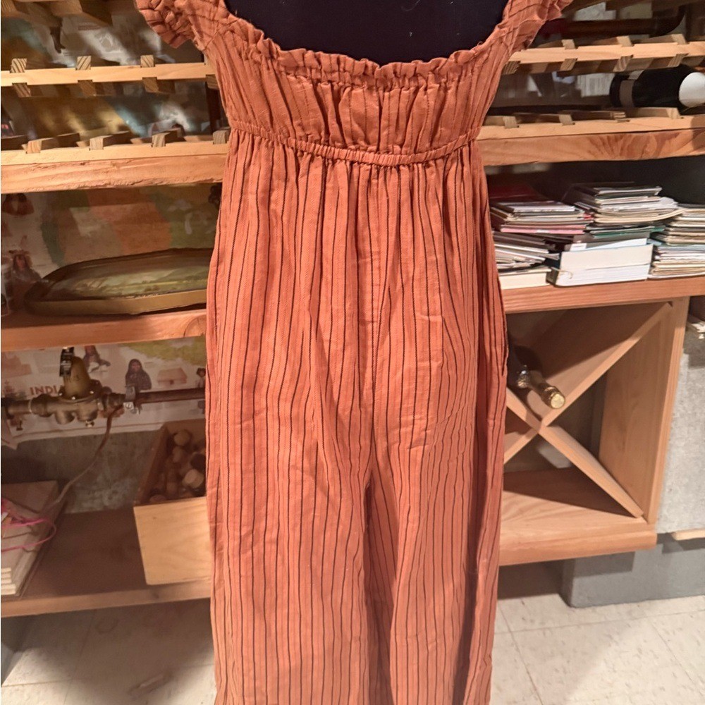 Intimately Free People Rust Orange Striped Off Shoulder Wide Leg Jumpsuit Small