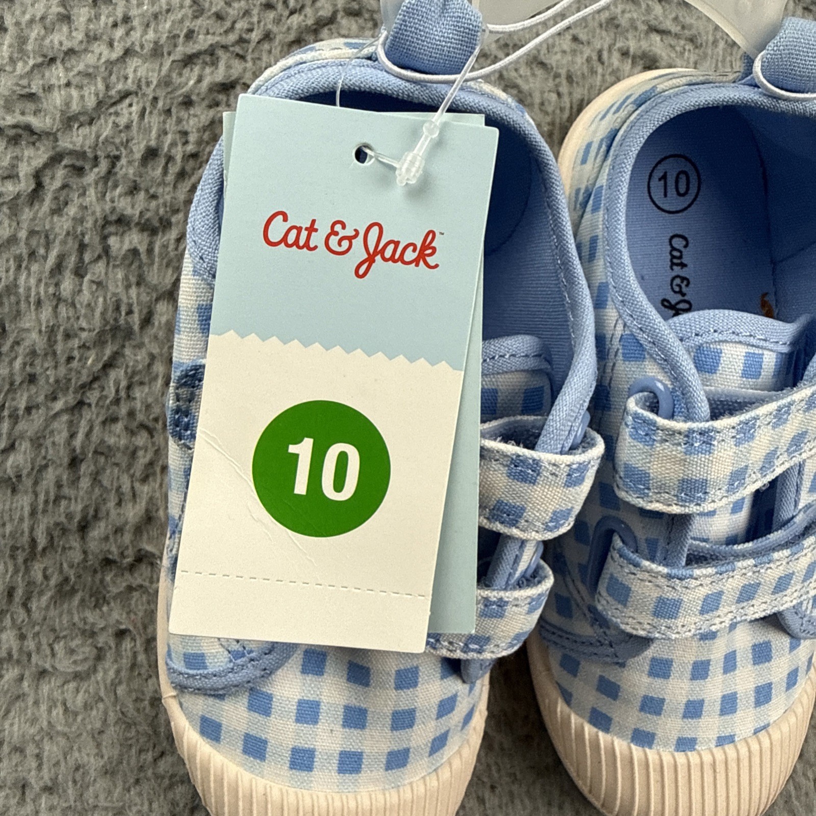 Cat & Jack Shoes Kids Size 10 Blue Gingham Parker Sneaker Hook & Loop Casual