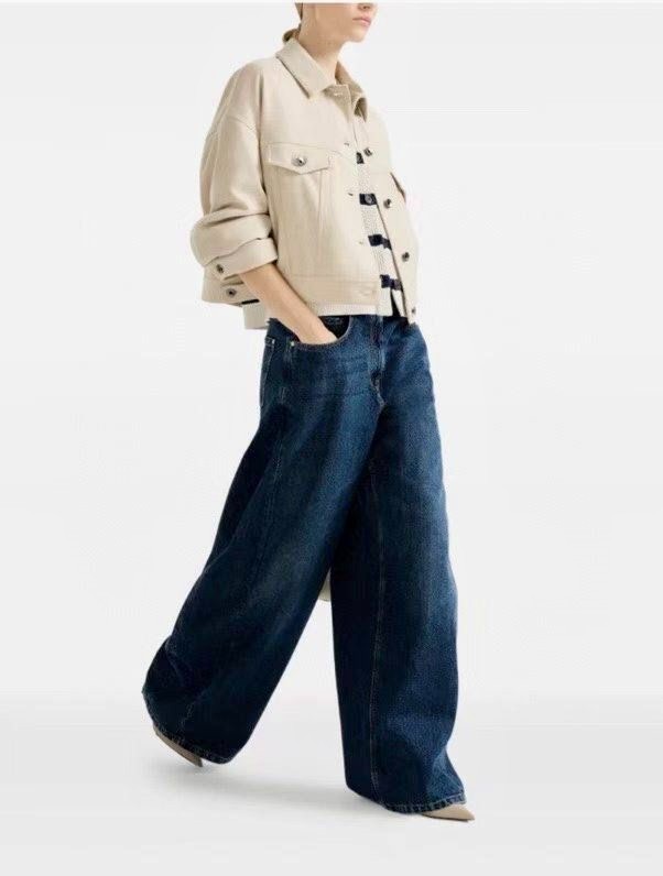 New! BRUNELLO CUCINELLI 100% COTTON WIDE BLUE JEANS PANTS SZ:USA 6