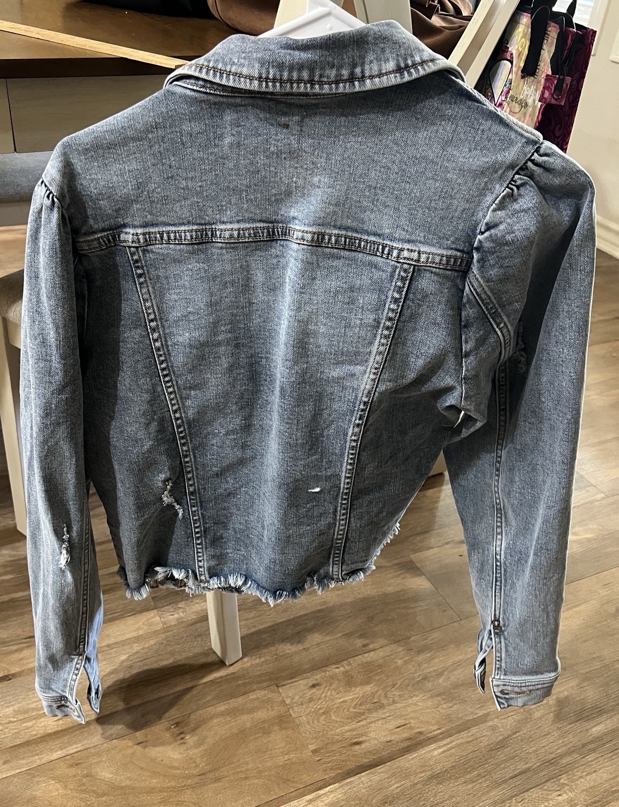 Dear John Roselyn Puff Sleeve Jacket with Frayed Hem Size Med