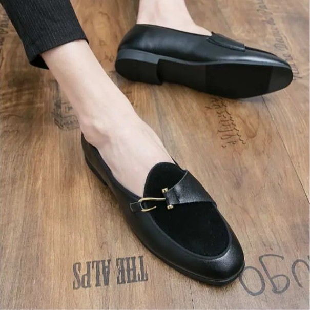 Men’s Slip on Velvet Leather Splicing Shoes Flats Oxfords Hook Driving Fashion