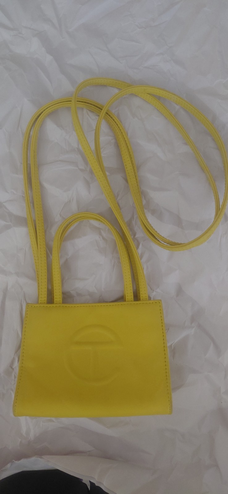 Telfar Mini Yellow Crossbody Bag with Logo Accent and Magnetic Closure