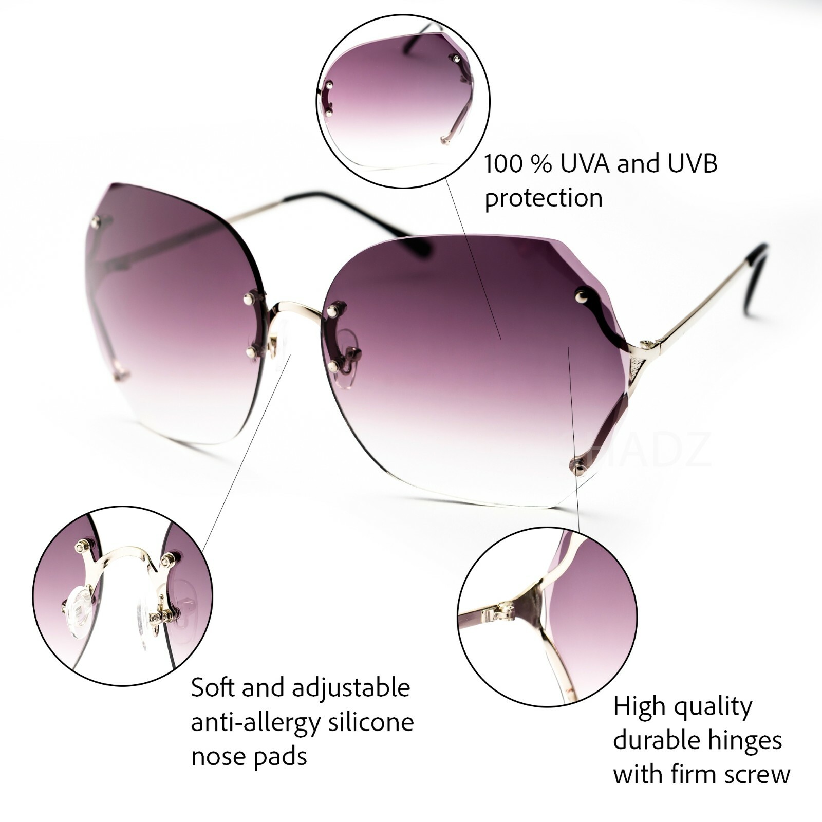 XXl HUGE BIG OVERSIZED “Rimless” Bolted Round Women Gradient Sunglasses SHADZ