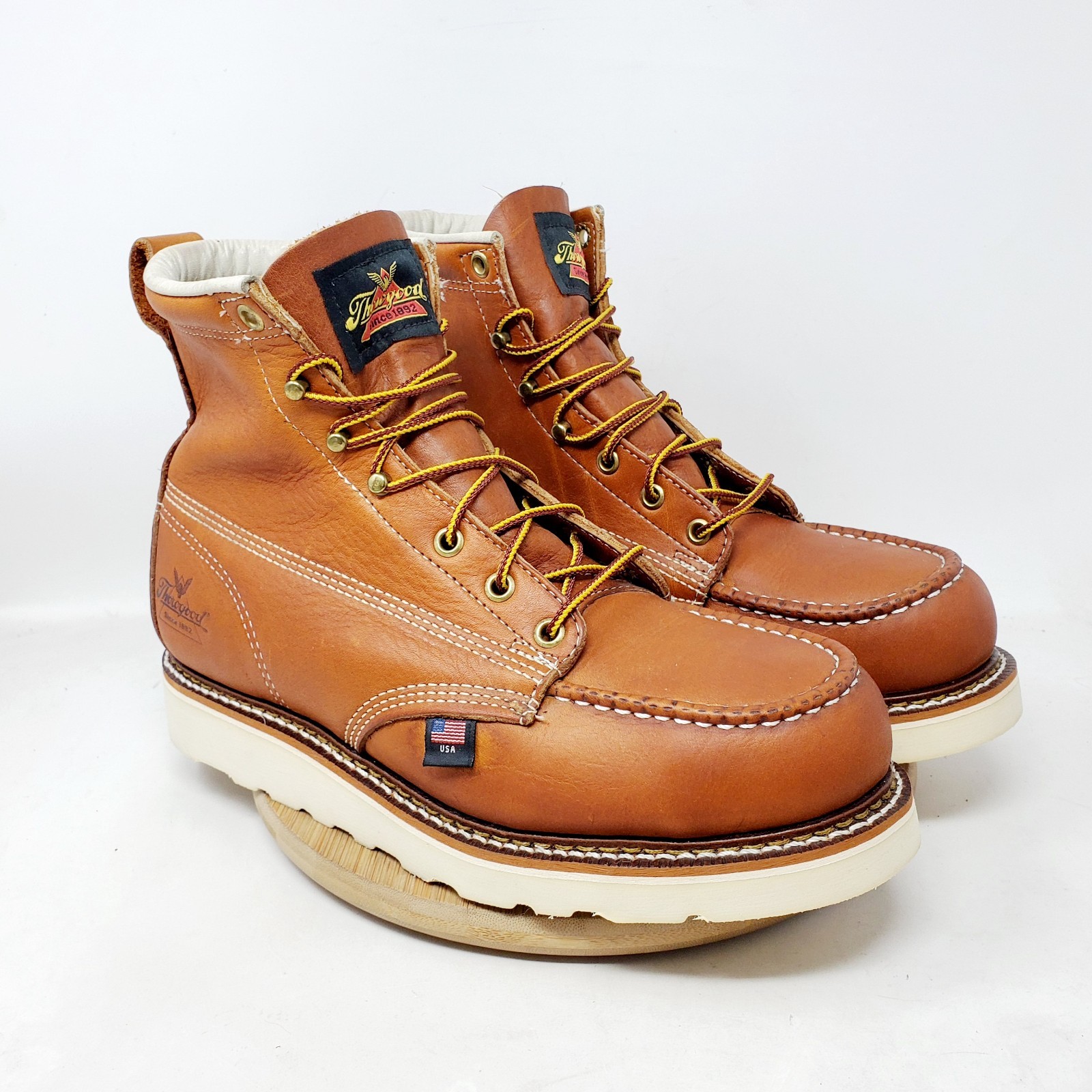 Thorogood American Heritage 6″ Boots Mens 8 D Safety Moc Toe Wedge Heel Work USA
