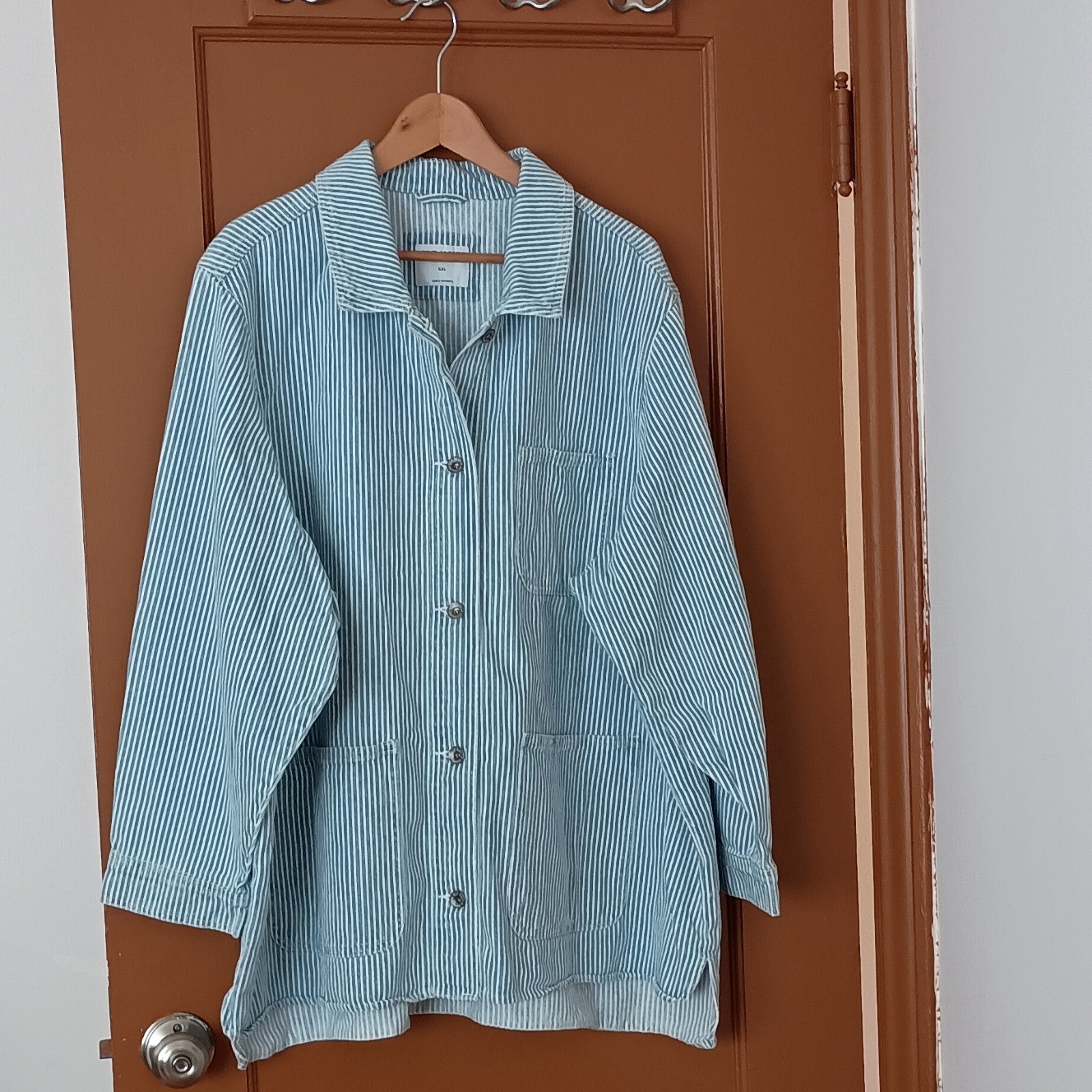 Old Navy Blue/White Striped Button-Up Collared Long Sleeve Shirt Top 2XL
