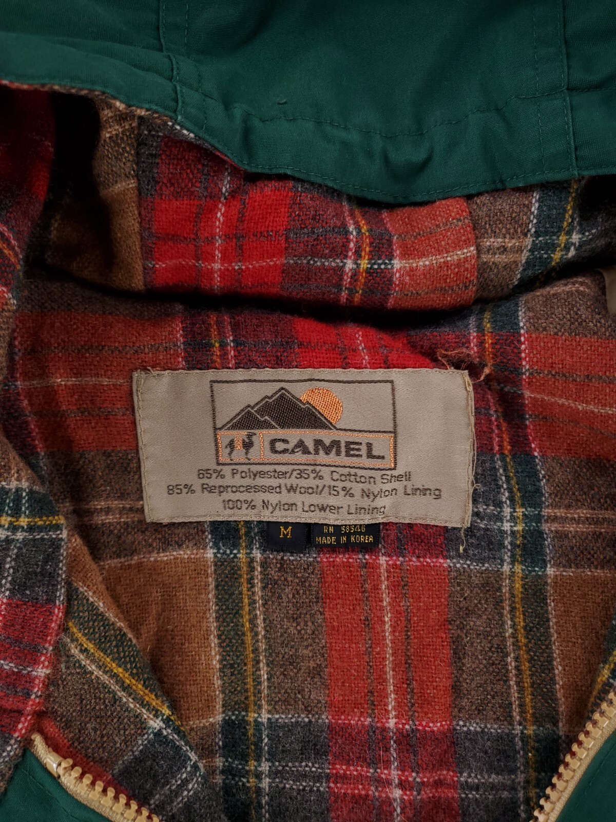 Camel VTG 80s 90s Wool Lined Hooded 3-in 1 Jacket Shell Only Green Mens M