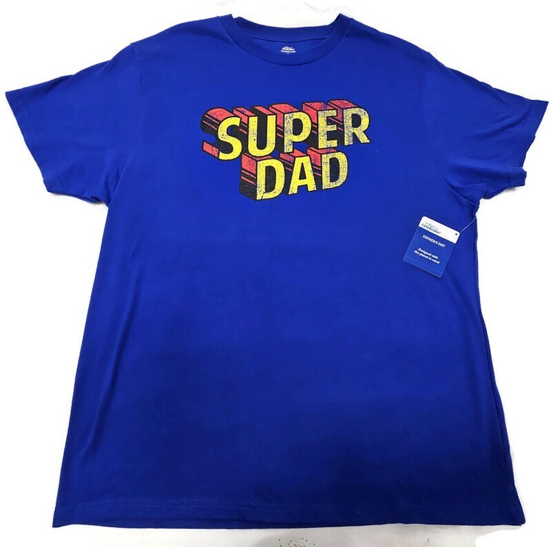 Men’s Super Dad Graphic Tee Short Sleeve Crewneck Blue Father’s Day T-Shirt XL