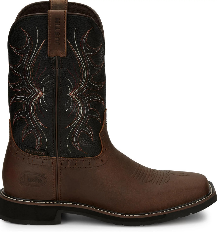 NIB MEN JUSTIN MJ1012 WAXY BROWN WATER BUFFALO SQUARE TOE LEATHER WORK WP BOOT