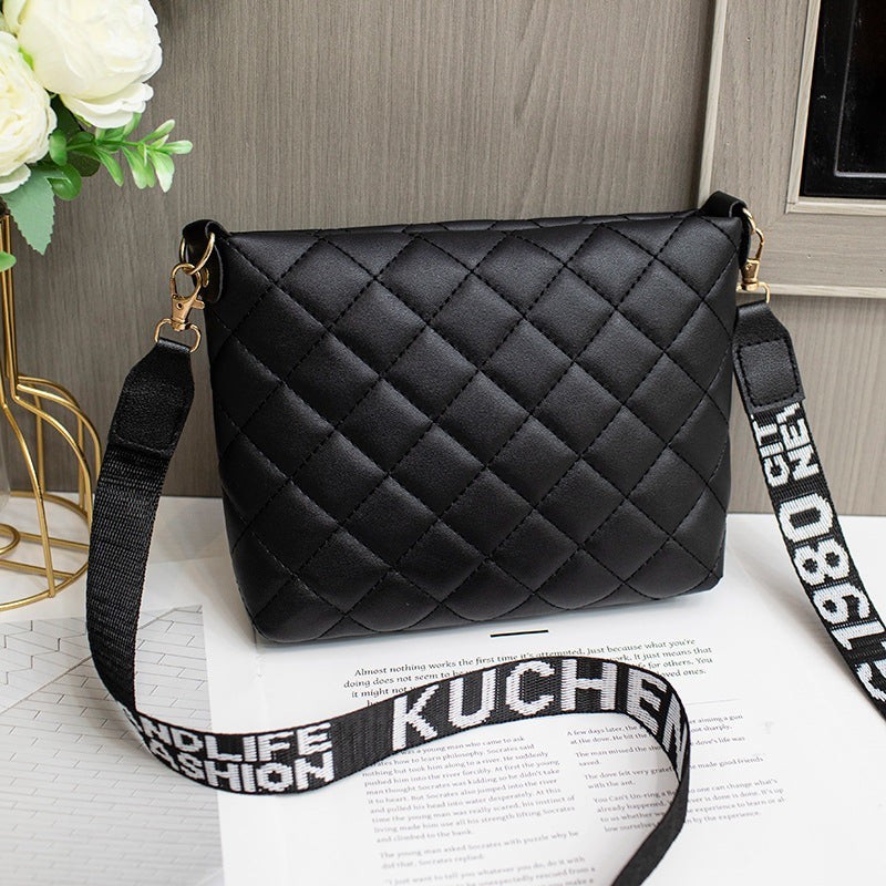 Women’s Quilted Crossbody Bag Black, Zip Closure, Detachable Adjustable Strap