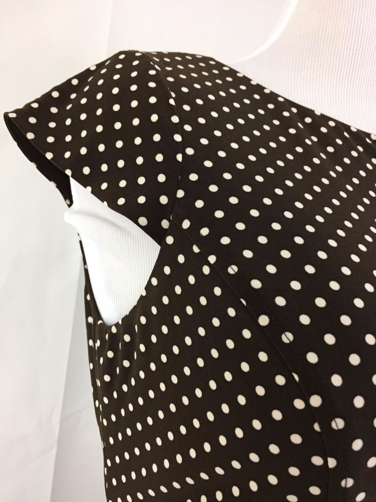 Size 12 Petite Dress Brown White Polka Dot Lined Belt Anne Klein