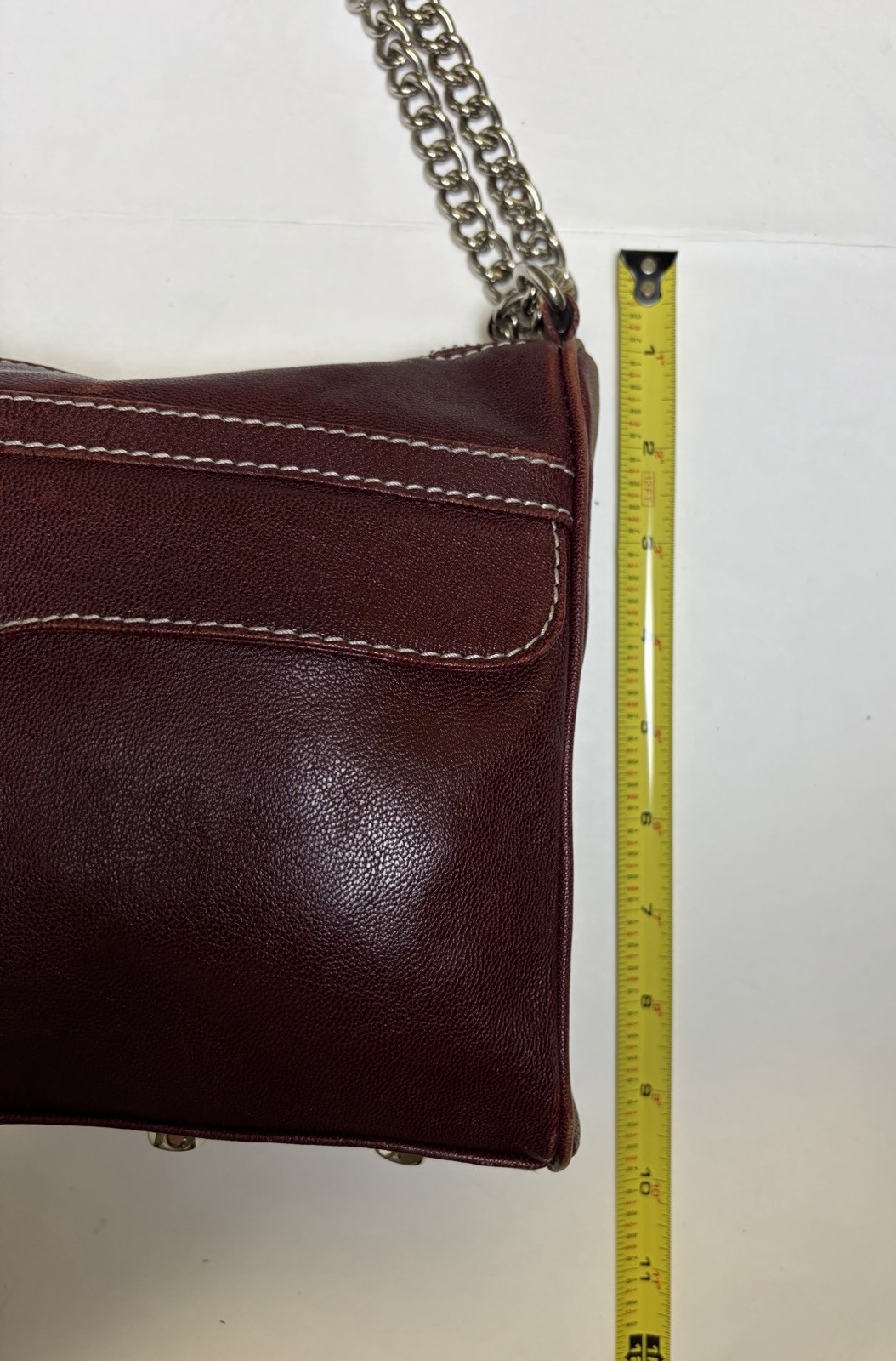 Rebecca Minkoff Mini Mac Crossbody Bag Maroon Leather Purse Chain Strap Studded