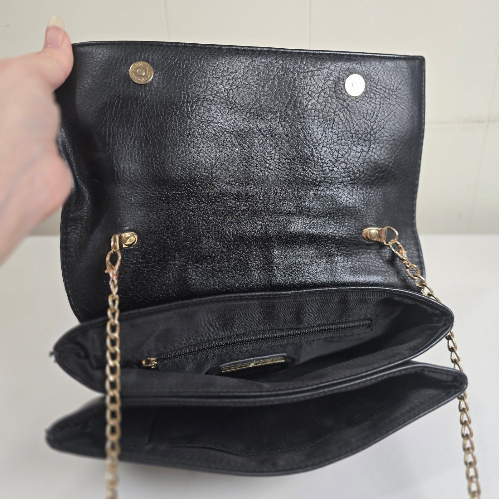 Madison West Calf Hair Leopard Print Crossbody Clutch Bag Black Vegan Leather