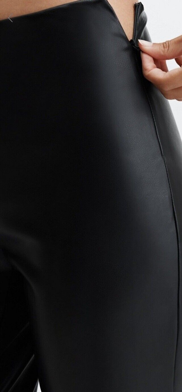 Fabletics Women’s Vegan Leather Pull-On Leggings Black Side Zip XL NWT Stretch