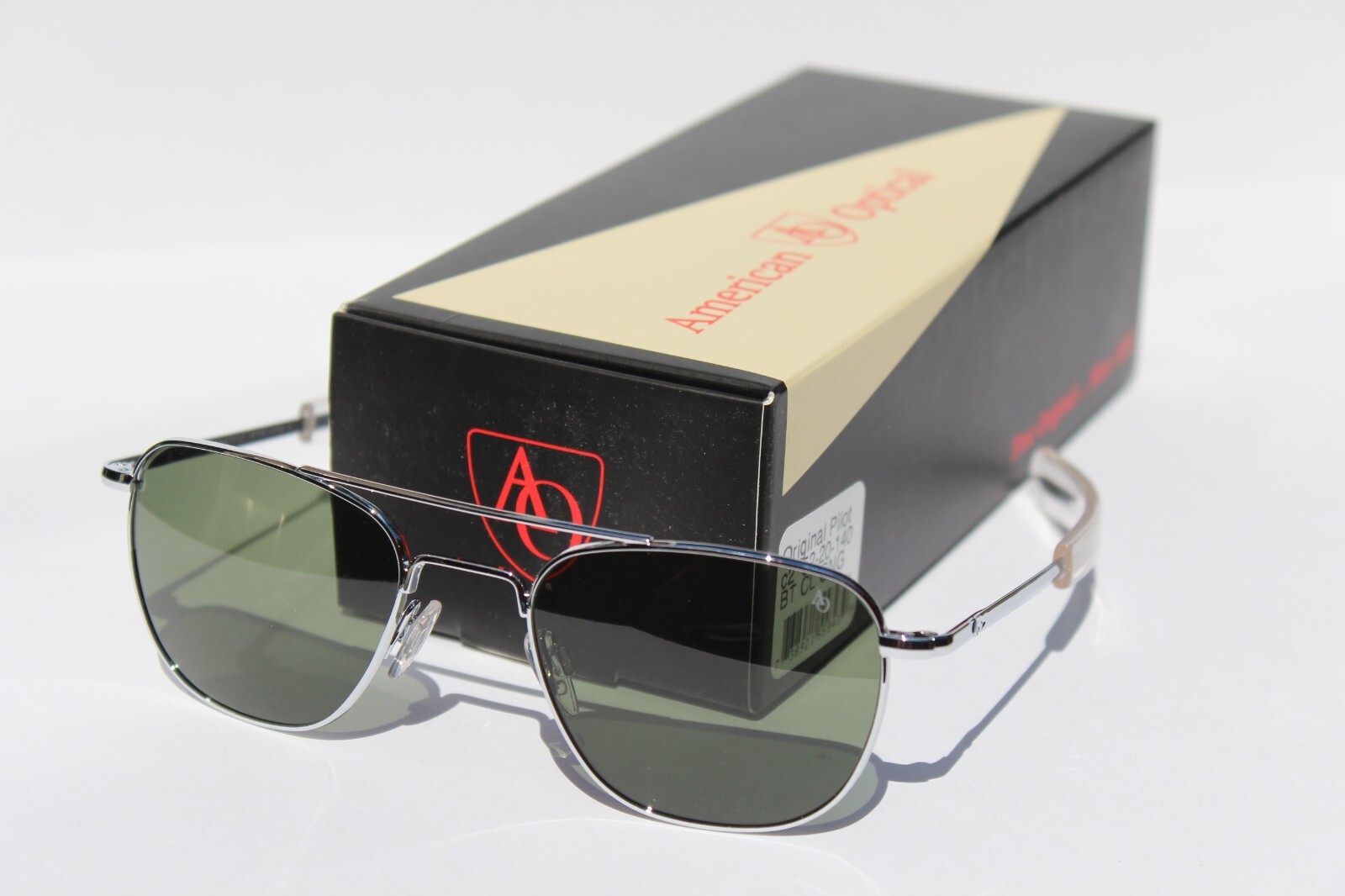 AMERICAN OPTICAL Original Pilot Sunglasses Silver/Calobar Green GLASS 52 GNG NEW