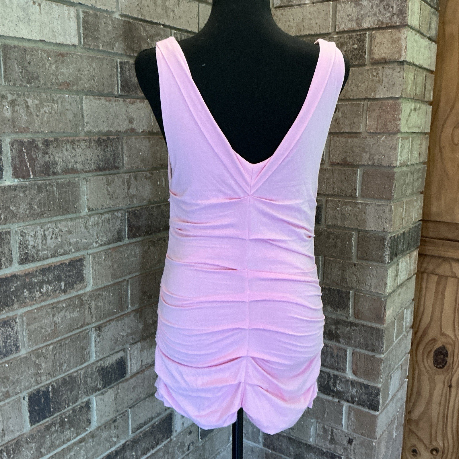 Y2K Express Ruched Cowl Neck Tank Top Size Med Pink Cotton Modal Stretch #60E7