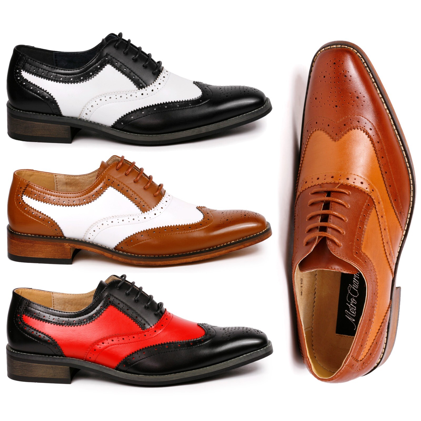 Men’s Two Tone Perforated Wing Tip Lace Up Oxford Dress Shoes