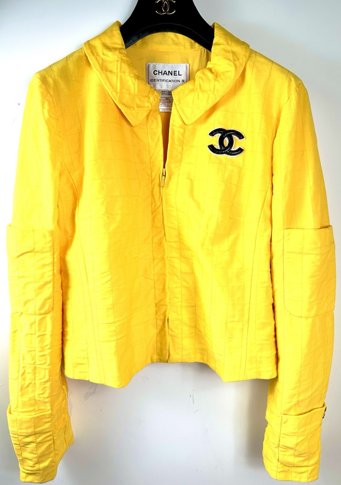 Chanel Vintage 2000 Yellow Jacket 36 38 40 4 6 8 Coat Top Black CC Op Taylor S M
