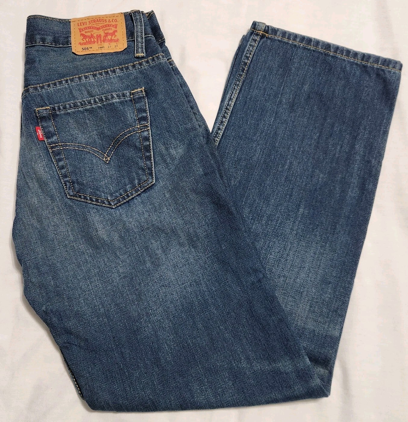 Levi’s Women’s 505 Jeans Reguar Blue Denim 14 Reg W 27 L 27 Mid Rise
