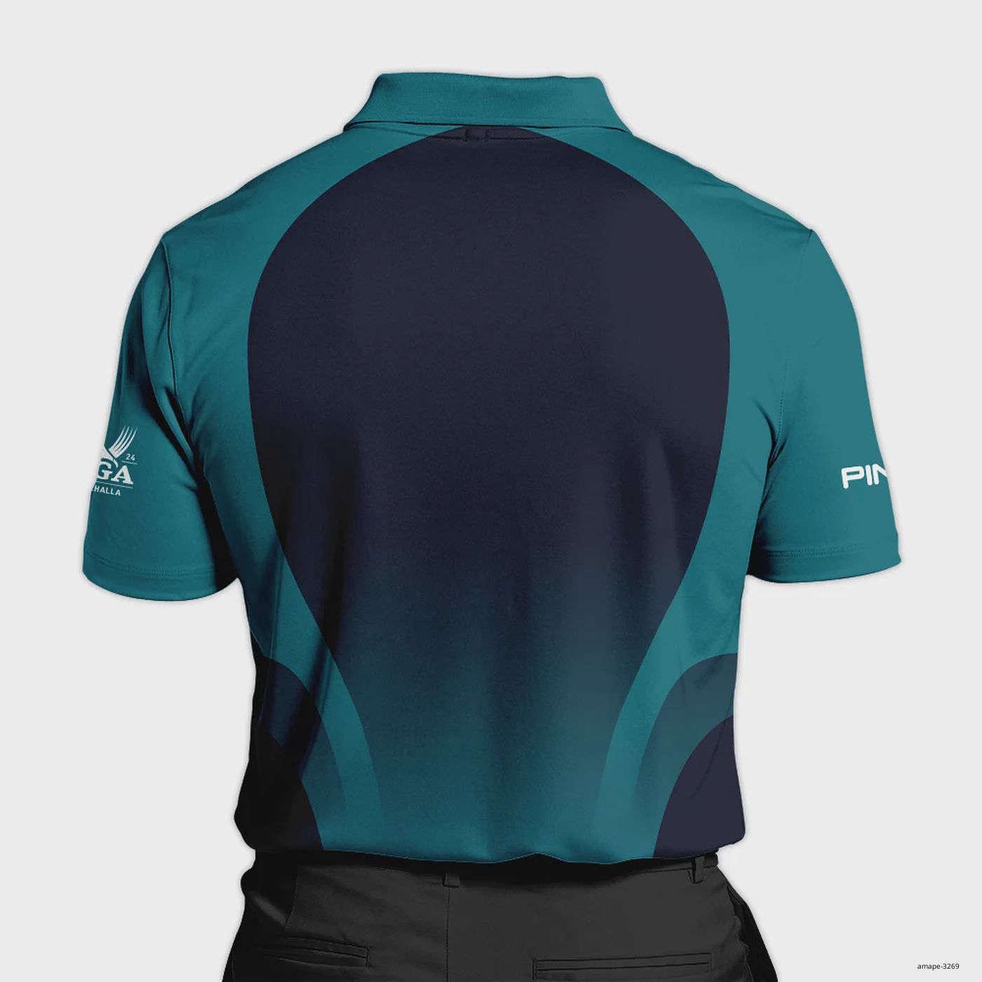 2025 PGA Ping Golf Shirt Dark Cyan Very Dark Blue Gradient Golf Polo Shirt Men